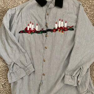 Striped Button Down Shirt with Embroidered Design
